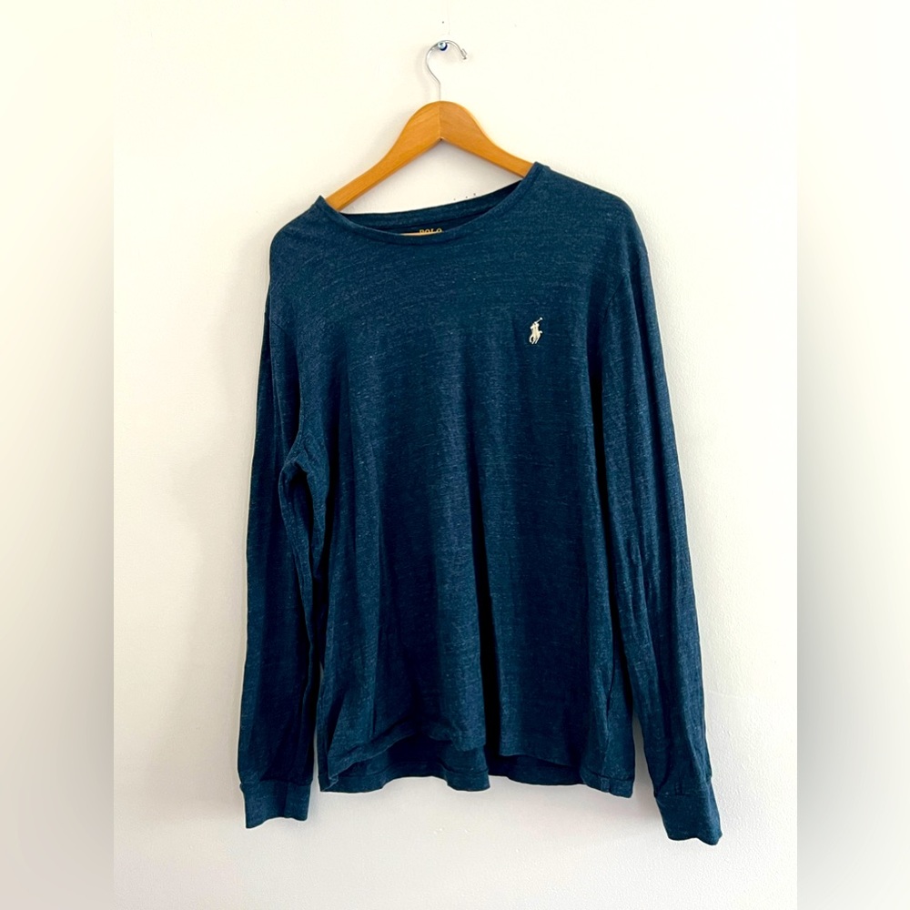 Polo Ralph Lauren Men’s Dark Navy Blue Custom Slim Fit Long Sleeve Shirt Size L